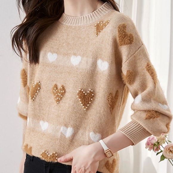 Beige Women's Fashion Pearl Tan Sweater L - Picture 9 of 9